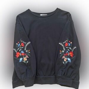 Niko and … Embroidered Sleeves Floral Black Sweatshirt, Size 4 Boho Style